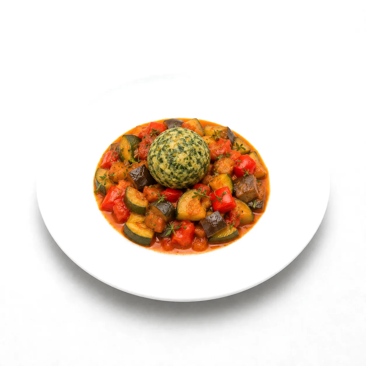 Französischer Schmortopf mit Spinatknödel