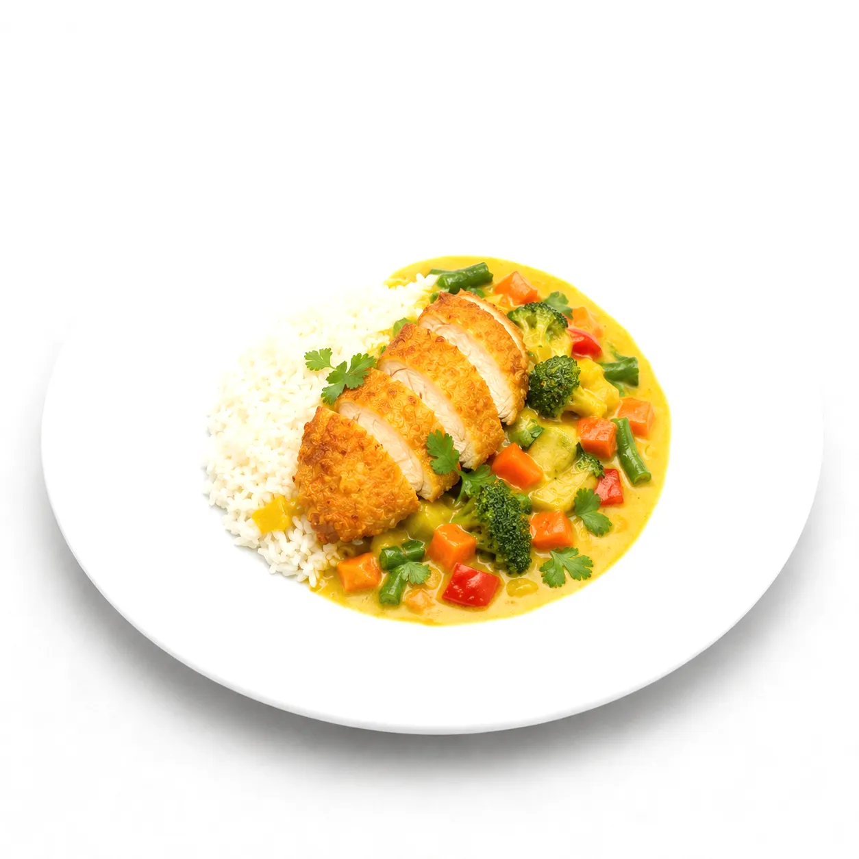 Gemüsecurry mit Reis und Hähnchen
