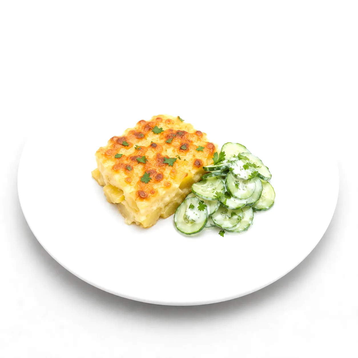 Kartoffelgratin mit Gurkensalat