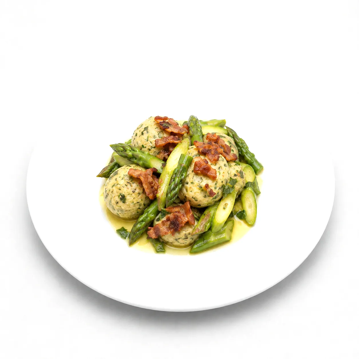 Knödel mit Spargel und Speck