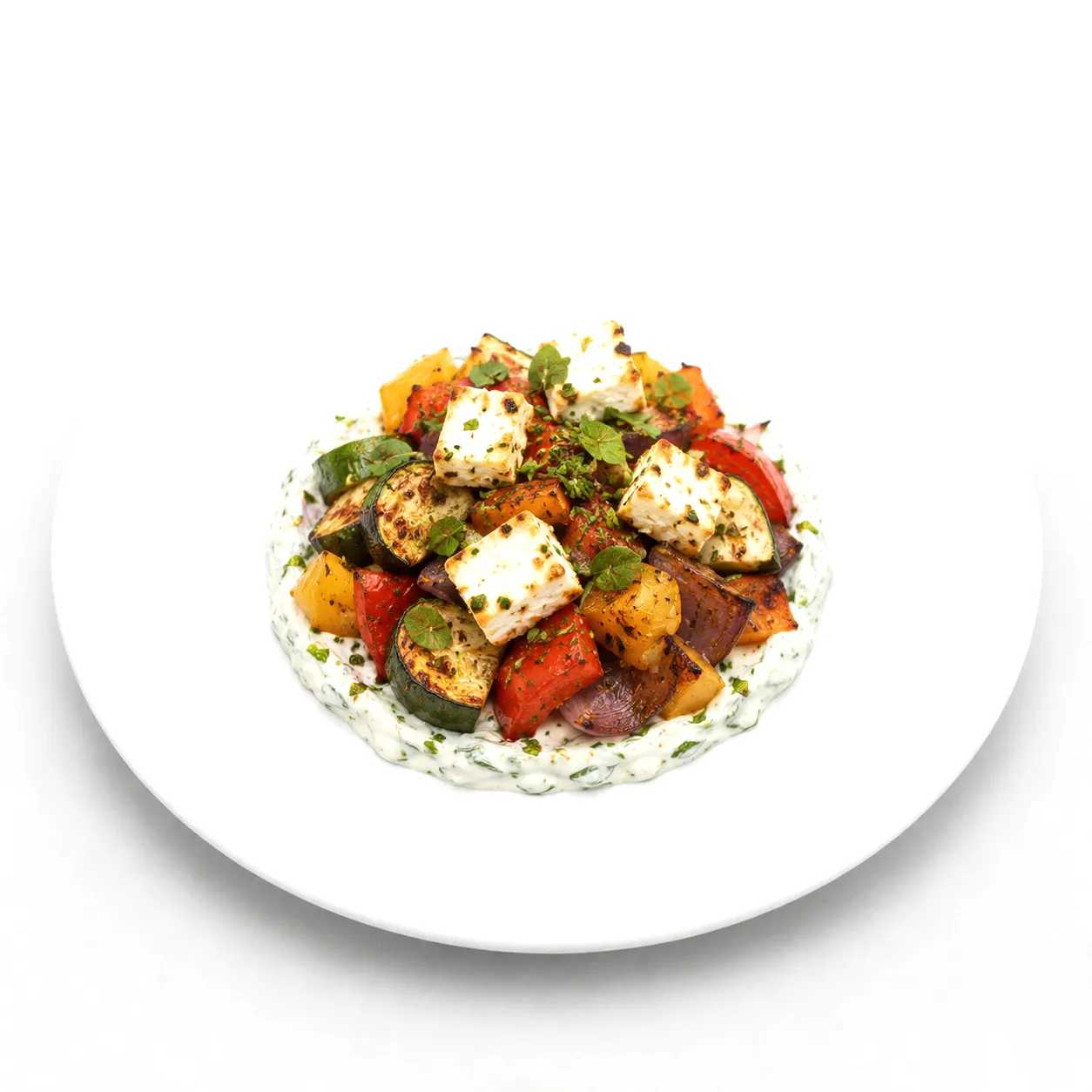 Ofengemüse mit Hirtenkäse und Kräuterquark