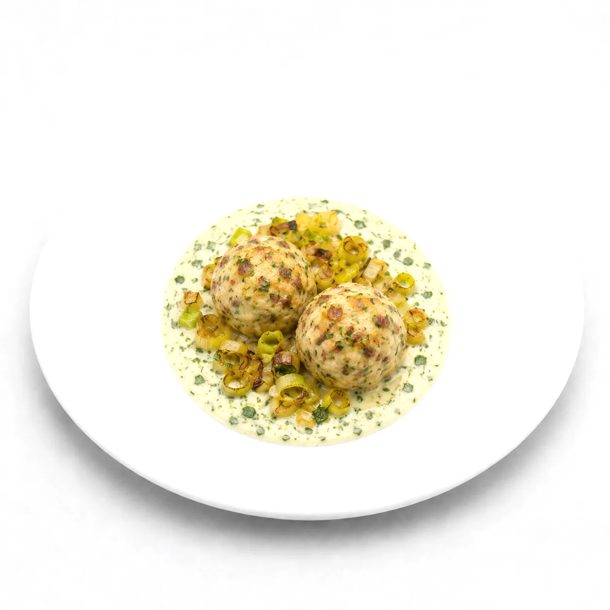 Speckknödel mit Petersilienrahmensoße